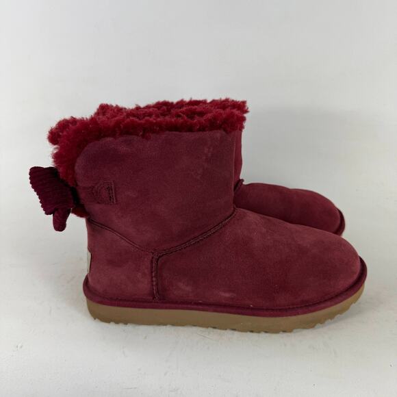 UGG Mini Bailey Bow Glimmer Velvet Ribbon Boot Women's 7 Red Woven winter Shoes - Picture 2 of 10